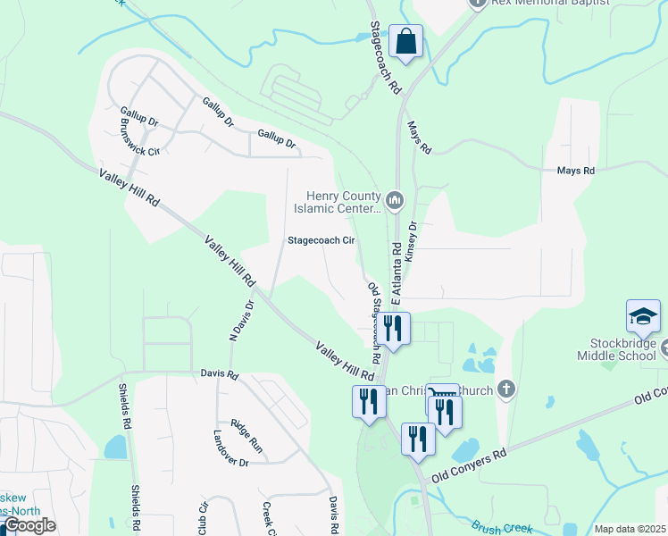 map of restaurants, bars, coffee shops, grocery stores, and more near 115 Cactus Lane in Stockbridge