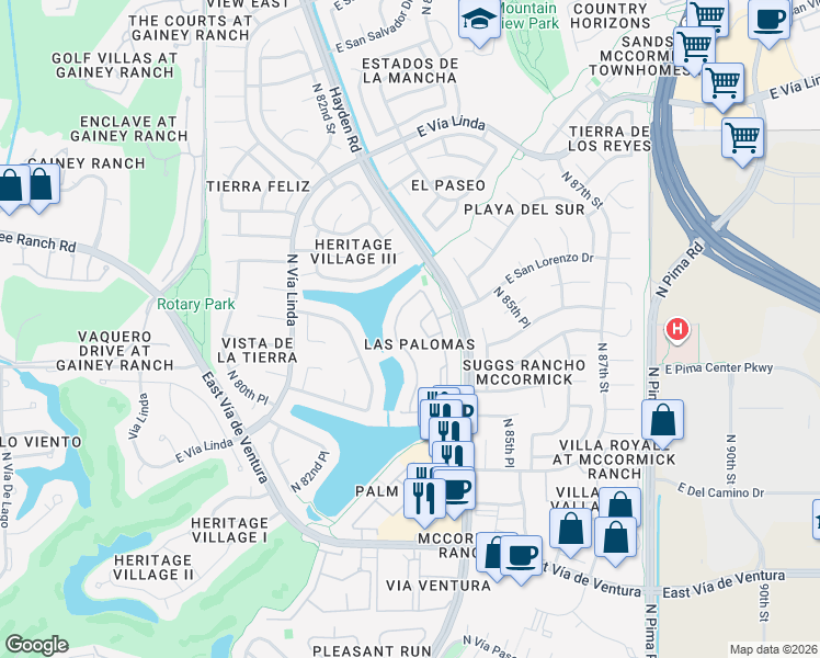 map of restaurants, bars, coffee shops, grocery stores, and more near 8532 North 84th Street in Scottsdale