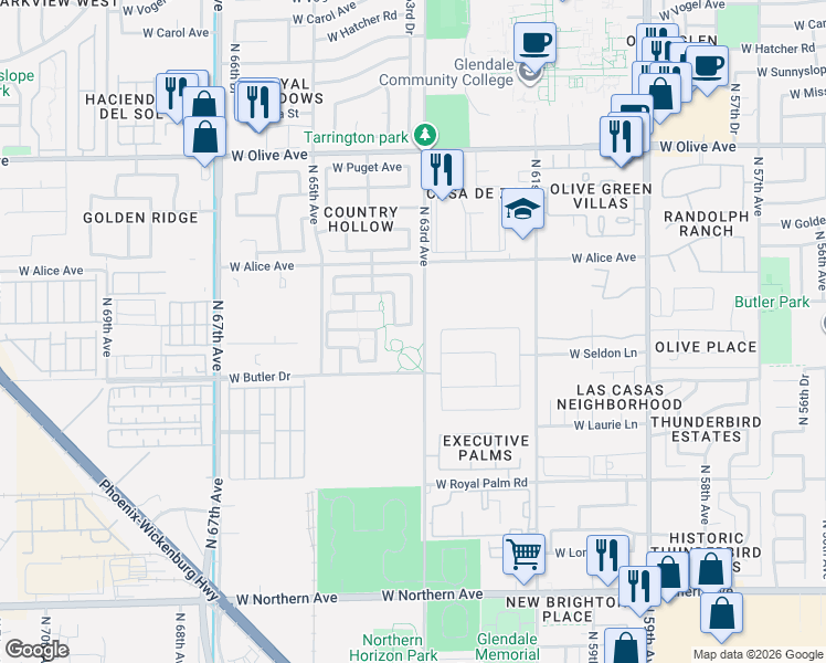 map of restaurants, bars, coffee shops, grocery stores, and more near in Glendale