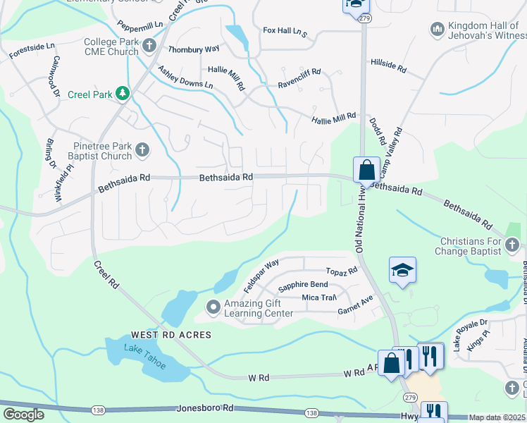 map of restaurants, bars, coffee shops, grocery stores, and more near 2590 Carolina Ridge in Riverdale