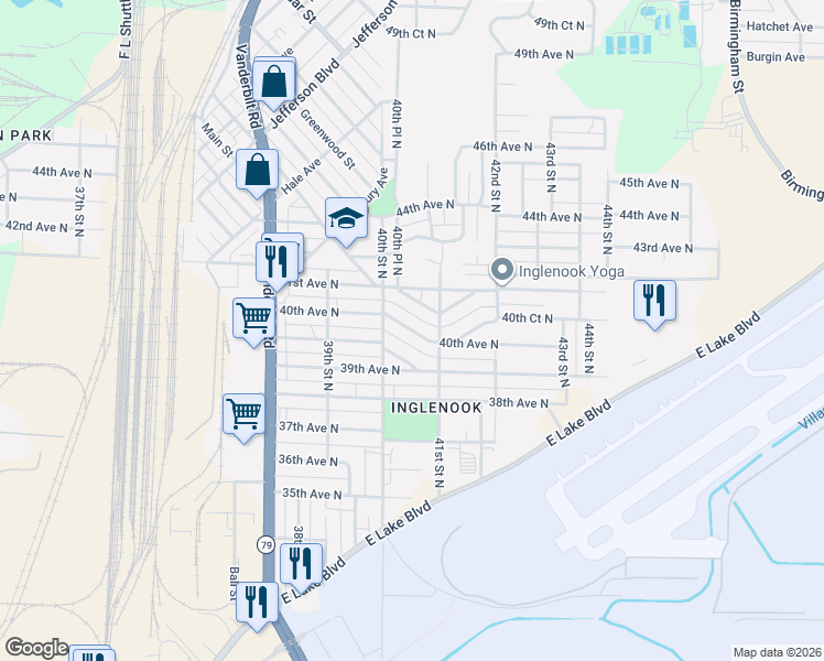 map of restaurants, bars, coffee shops, grocery stores, and more near 4025 40th Avenue North in Birmingham