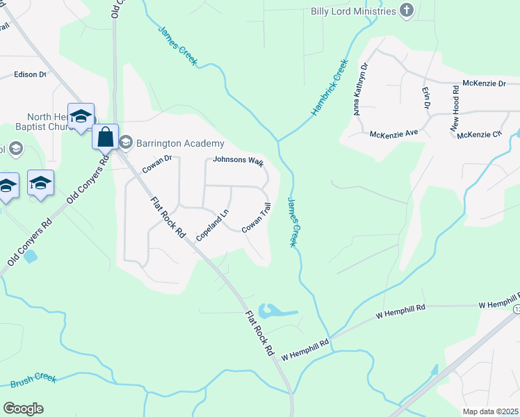 map of restaurants, bars, coffee shops, grocery stores, and more near 215 Cowan Trail in Stockbridge