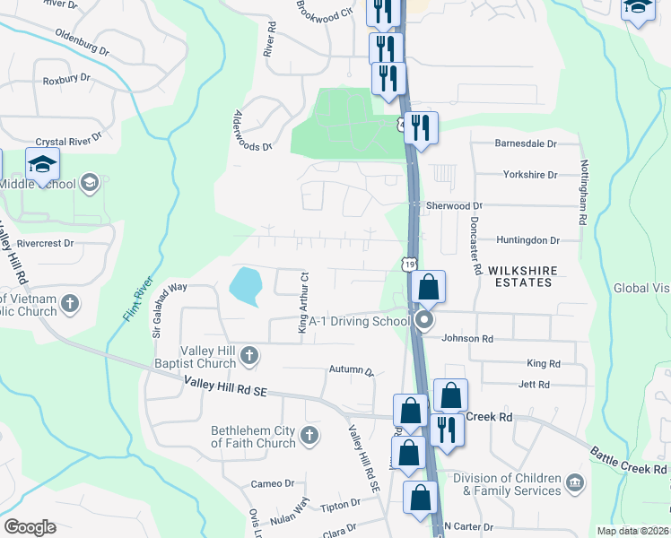 map of restaurants, bars, coffee shops, grocery stores, and more near 7000 Village Lane Court in Jonesboro