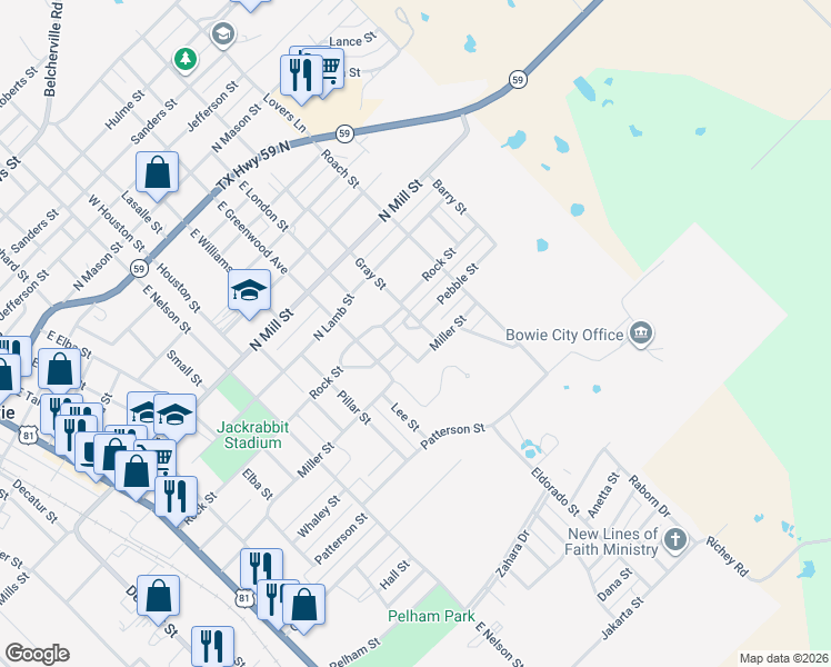 map of restaurants, bars, coffee shops, grocery stores, and more near 1103 Miller Street in Bowie