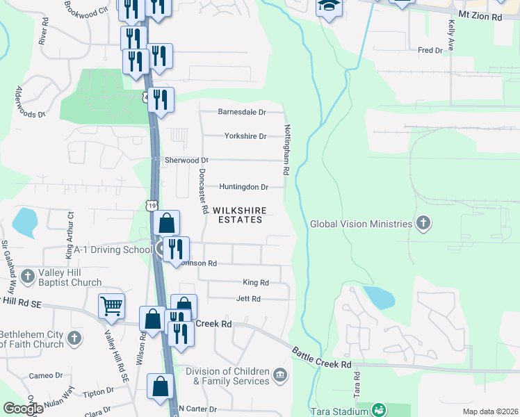 map of restaurants, bars, coffee shops, grocery stores, and more near 799 South Nottingham Road in Jonesboro
