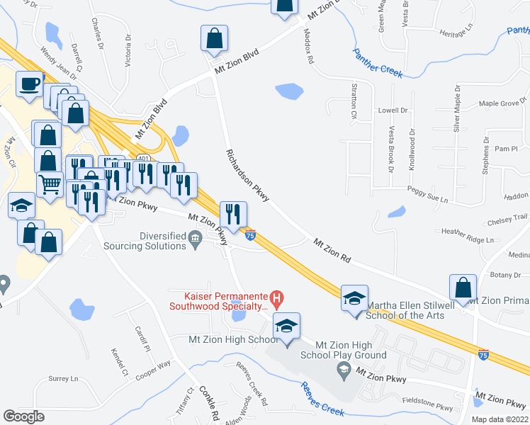 map of restaurants, bars, coffee shops, grocery stores, and more near 2464 Mount Zion Road in Jonesboro