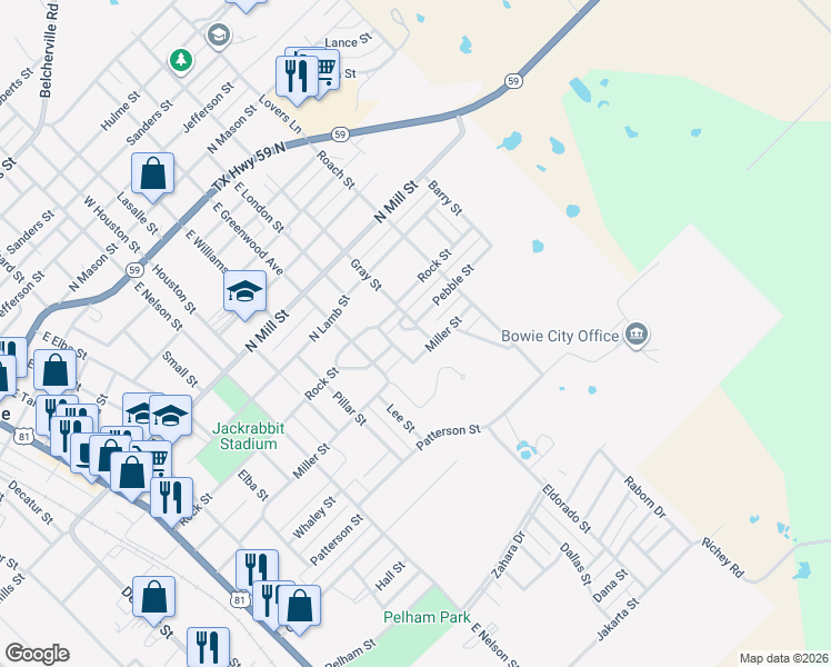 map of restaurants, bars, coffee shops, grocery stores, and more near 1103 Miller Street in Bowie