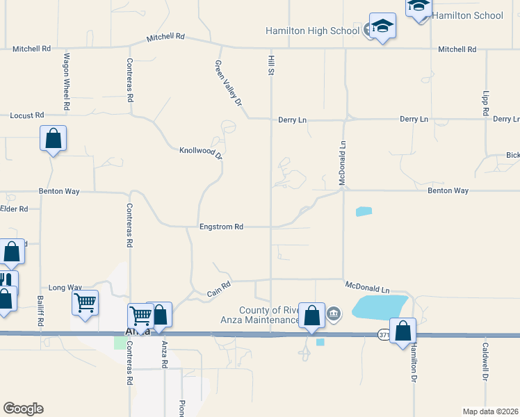 map of restaurants, bars, coffee shops, grocery stores, and more near 56936 Engstrom Road in Anza