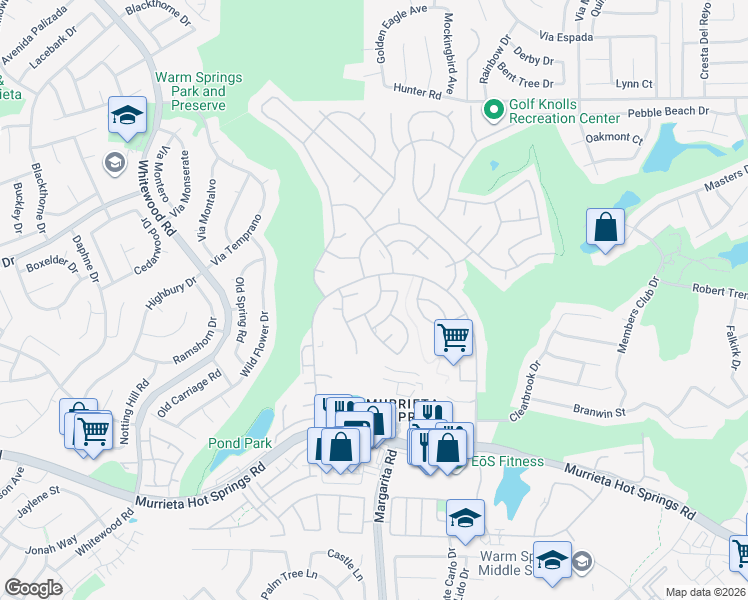 map of restaurants, bars, coffee shops, grocery stores, and more near 28810 Calle De La Paz in Murrieta