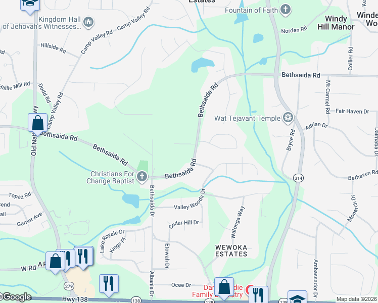 map of restaurants, bars, coffee shops, grocery stores, and more near 1997 Bethsaida Road in Riverdale