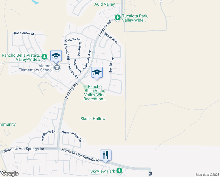 map of restaurants, bars, coffee shops, grocery stores, and more near 31870 Browning Street in Murrieta