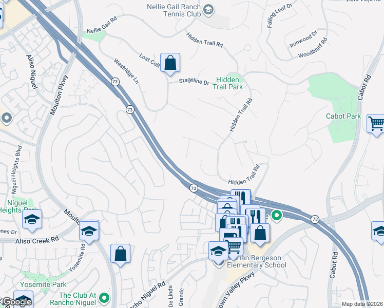 map of restaurants, bars, coffee shops, grocery stores, and more near 27665 Pinestrap Circle in Laguna Hills
