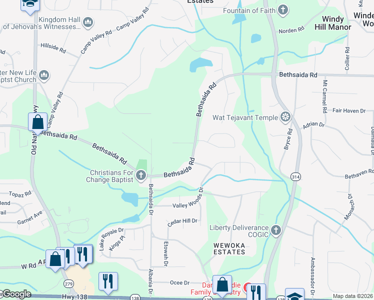 map of restaurants, bars, coffee shops, grocery stores, and more near 1973 Bethsaida Road in Riverdale