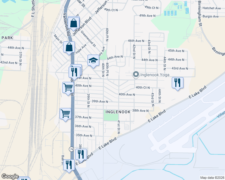 map of restaurants, bars, coffee shops, grocery stores, and more near 4025 40th Avenue North in Birmingham