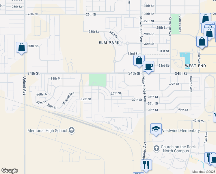 map of restaurants, bars, coffee shops, grocery stores, and more near 3417 Pontiac Avenue in Lubbock