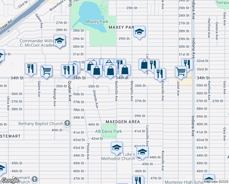 map of restaurants, bars, coffee shops, grocery stores, and more near 4002 36th Street in Lubbock