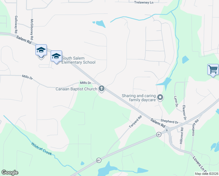 map of restaurants, bars, coffee shops, grocery stores, and more near 5581 Salem Road in Covington