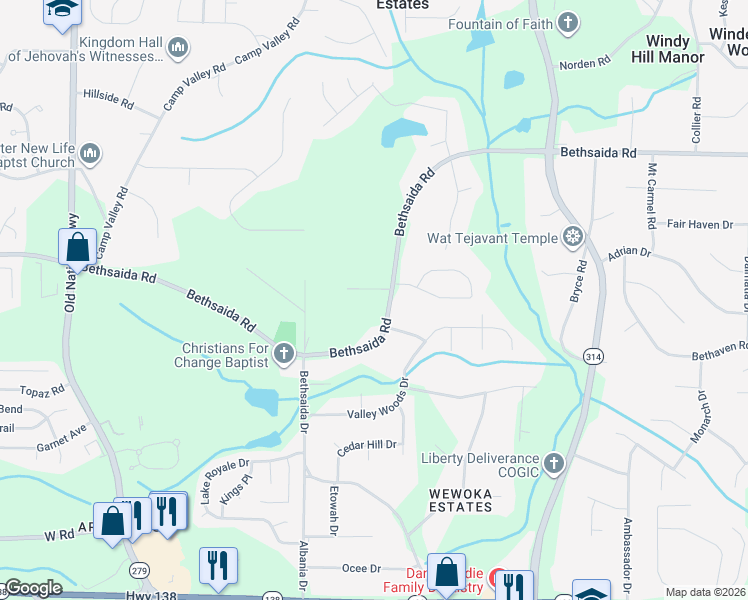map of restaurants, bars, coffee shops, grocery stores, and more near 1973 Bethsaida Road in Riverdale
