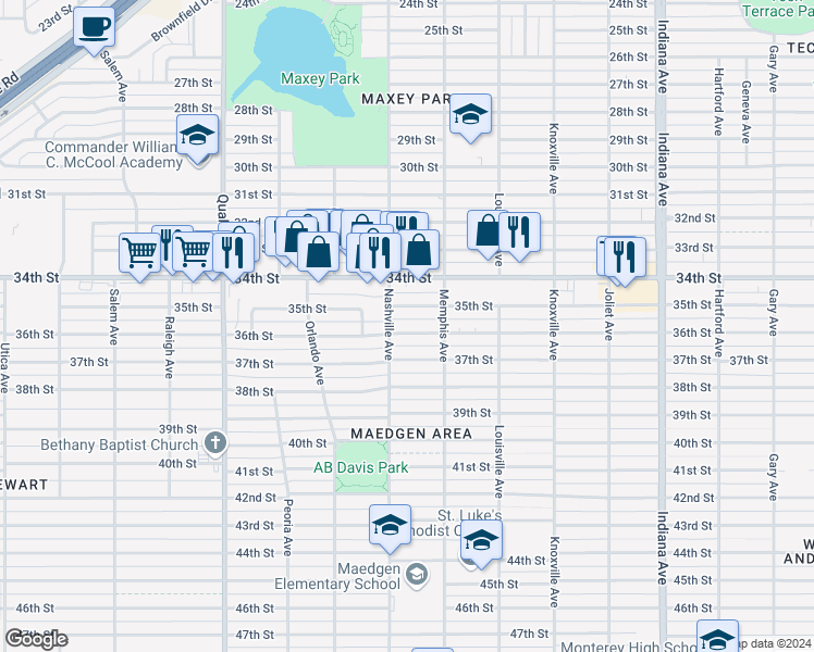 map of restaurants, bars, coffee shops, grocery stores, and more near 3814 37th Street in Lubbock