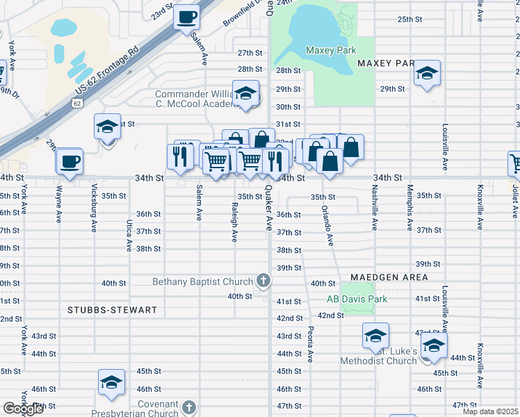 map of restaurants, bars, coffee shops, grocery stores, and more near 4401 36th Street in Lubbock