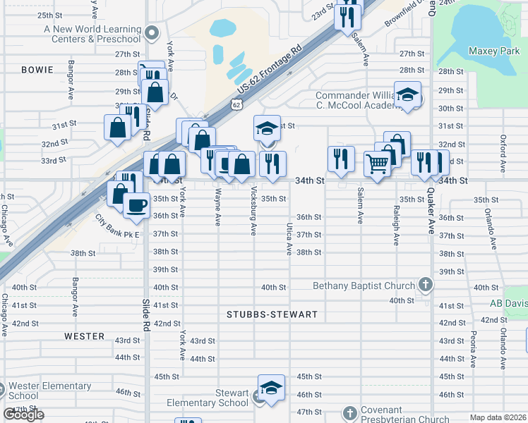 map of restaurants, bars, coffee shops, grocery stores, and more near 4902 37th Street in Lubbock