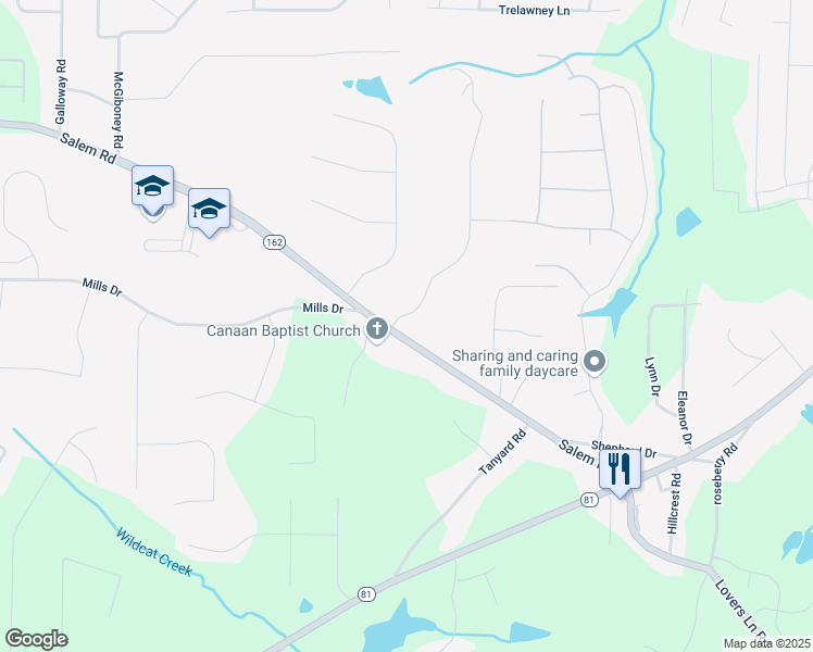 map of restaurants, bars, coffee shops, grocery stores, and more near 46 Russell Braden Road in Covington