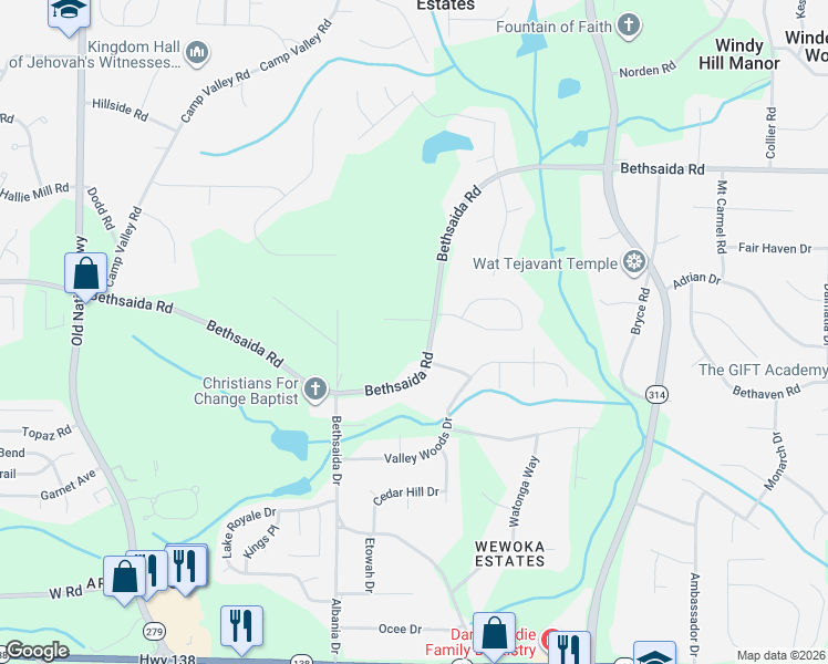 map of restaurants, bars, coffee shops, grocery stores, and more near 1997 Bethsaida Road in Riverdale