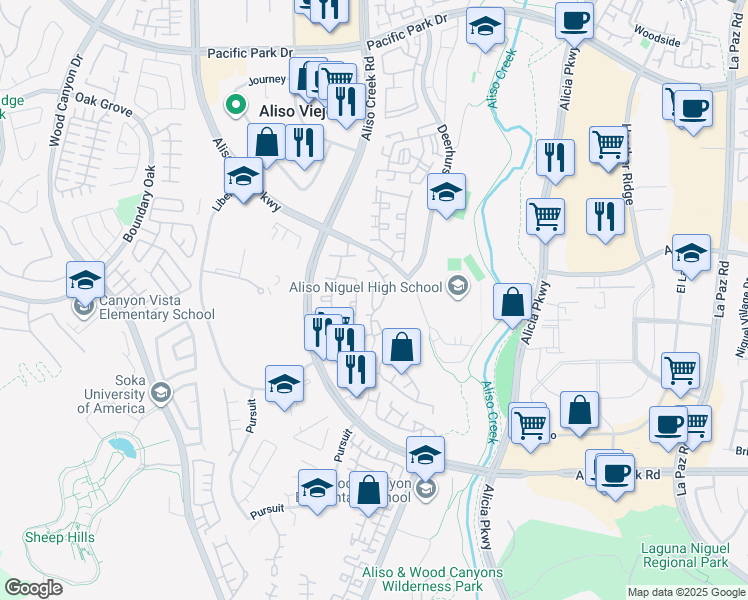map of restaurants, bars, coffee shops, grocery stores, and more near 14 Pamplona in Aliso Viejo