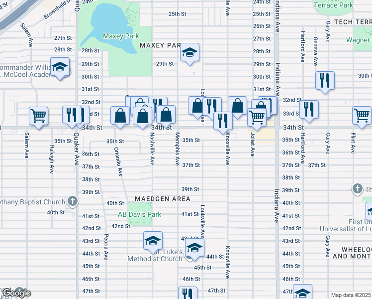 map of restaurants, bars, coffee shops, grocery stores, and more near 3712 36th Street in Lubbock