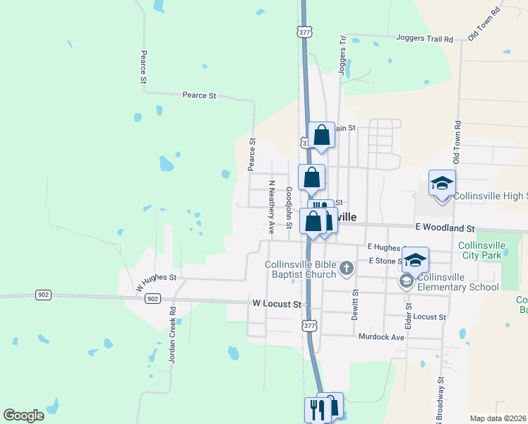 map of restaurants, bars, coffee shops, grocery stores, and more near 402 Robertson Street in Collinsville