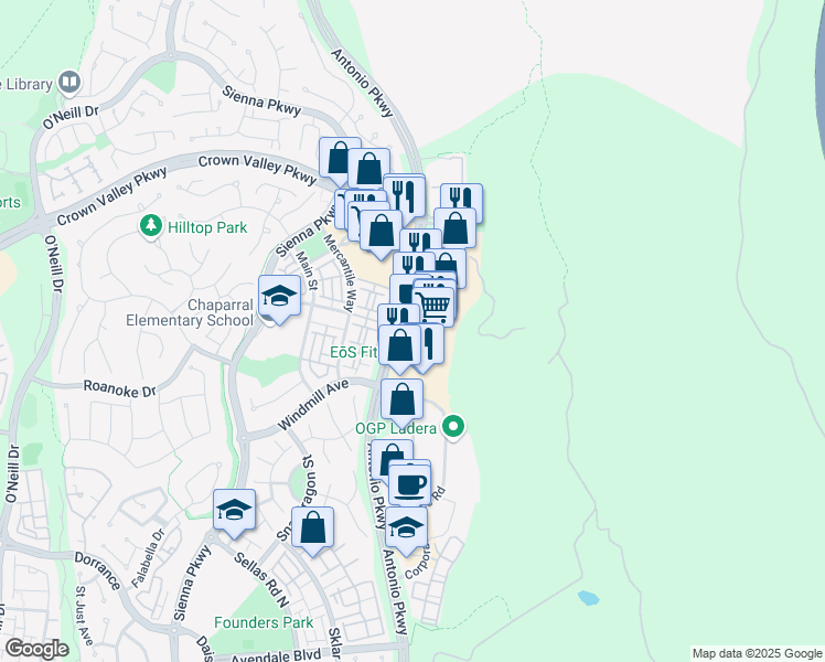 map of restaurants, bars, coffee shops, grocery stores, and more near 27622 Antonio Parkway in Mission Viejo