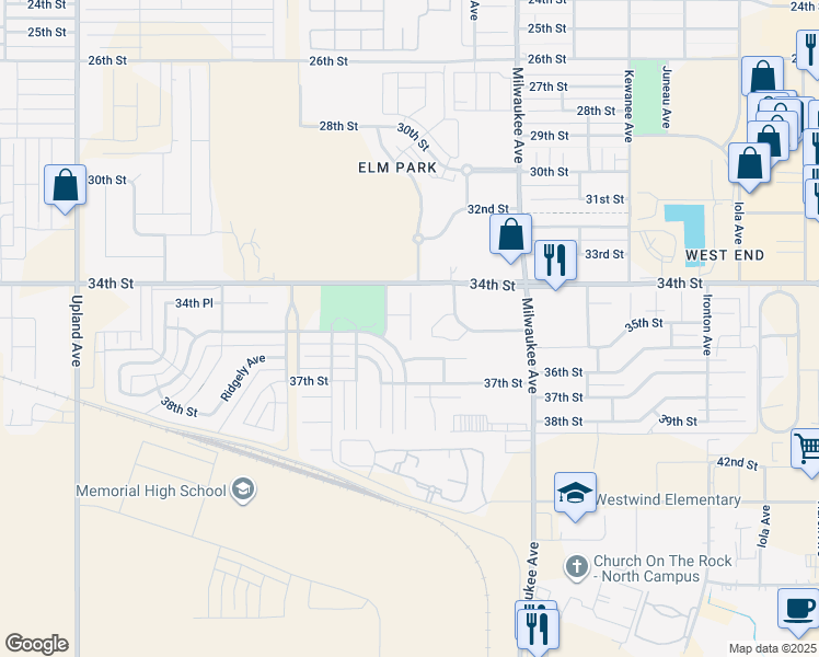 map of restaurants, bars, coffee shops, grocery stores, and more near 3407 Oak Ridge Avenue in Lubbock