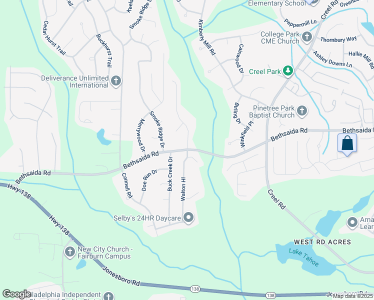 map of restaurants, bars, coffee shops, grocery stores, and more near 7055 Brown Drive South in Fairburn