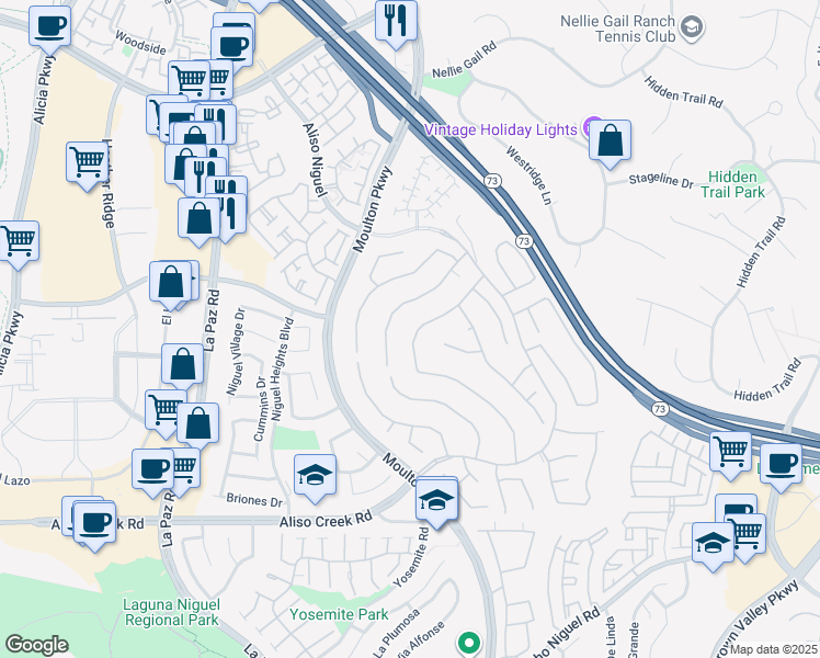map of restaurants, bars, coffee shops, grocery stores, and more near 27552 Homestead Road in Laguna Niguel