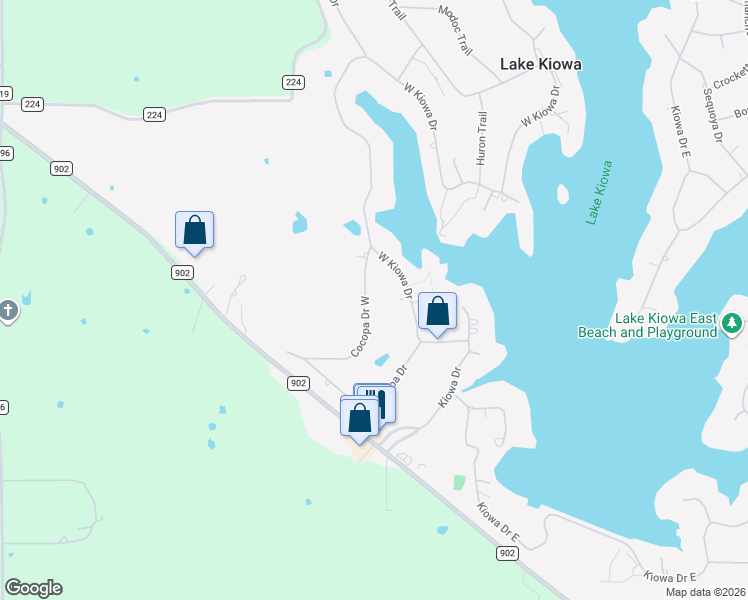 map of restaurants, bars, coffee shops, grocery stores, and more near 413 Cocopa Drive in Lake Kiowa