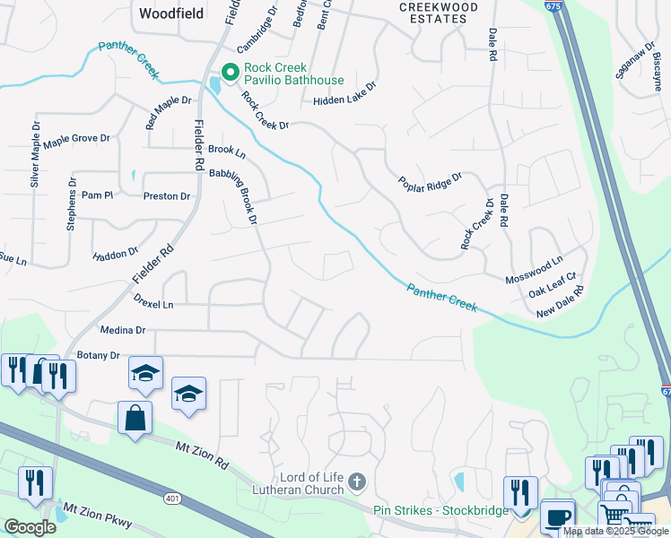 map of restaurants, bars, coffee shops, grocery stores, and more near 3216 Glen Hollow Drive in Rex