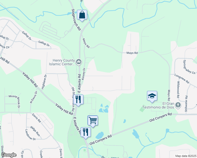 map of restaurants, bars, coffee shops, grocery stores, and more near 121 Valerie Court in Stockbridge