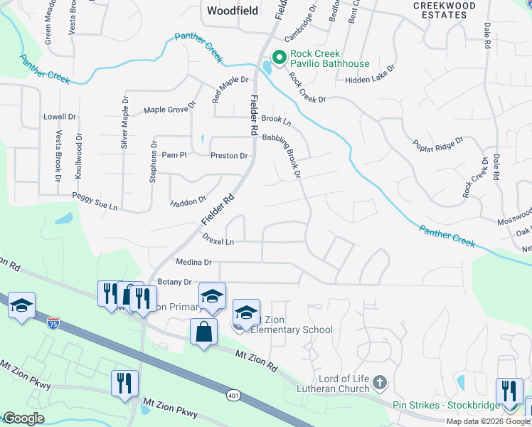 map of restaurants, bars, coffee shops, grocery stores, and more near 3017 Deerfield Way in Rex