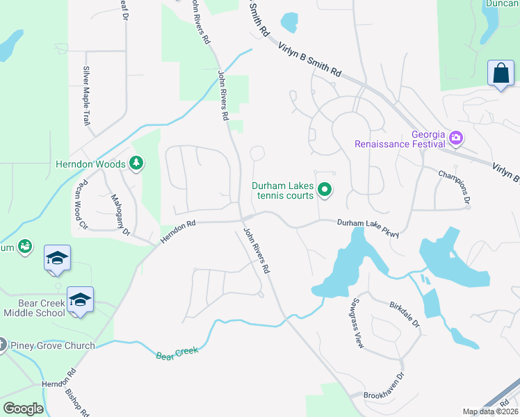 map of restaurants, bars, coffee shops, grocery stores, and more near 15 Glen Abbey Circle in Fairburn