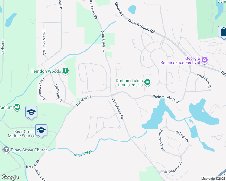 map of restaurants, bars, coffee shops, grocery stores, and more near 30 Glen Abbey Circle in Fairburn