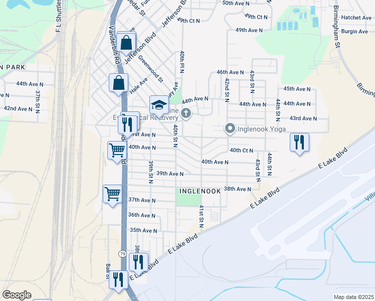 map of restaurants, bars, coffee shops, grocery stores, and more near 4017 40th Terrace North in Birmingham
