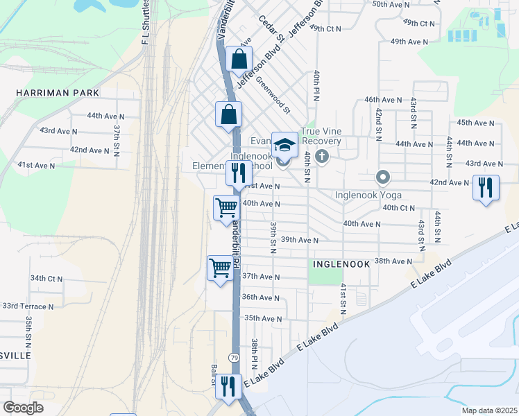map of restaurants, bars, coffee shops, grocery stores, and more near 3810 40th Avenue North in Birmingham