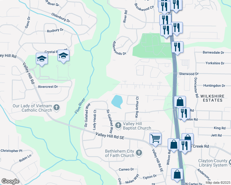 map of restaurants, bars, coffee shops, grocery stores, and more near 332 King Arthur Court in Jonesboro