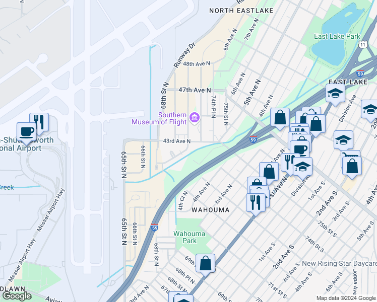 map of restaurants, bars, coffee shops, grocery stores, and more near 6917 41st Avenue North in Birmingham