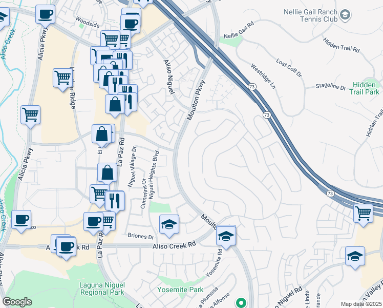 map of restaurants, bars, coffee shops, grocery stores, and more near 27592 Country Lane Road in Laguna Niguel