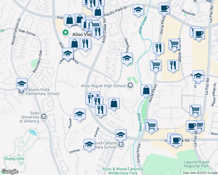 map of restaurants, bars, coffee shops, grocery stores, and more near 14 Pamplona in Aliso Viejo
