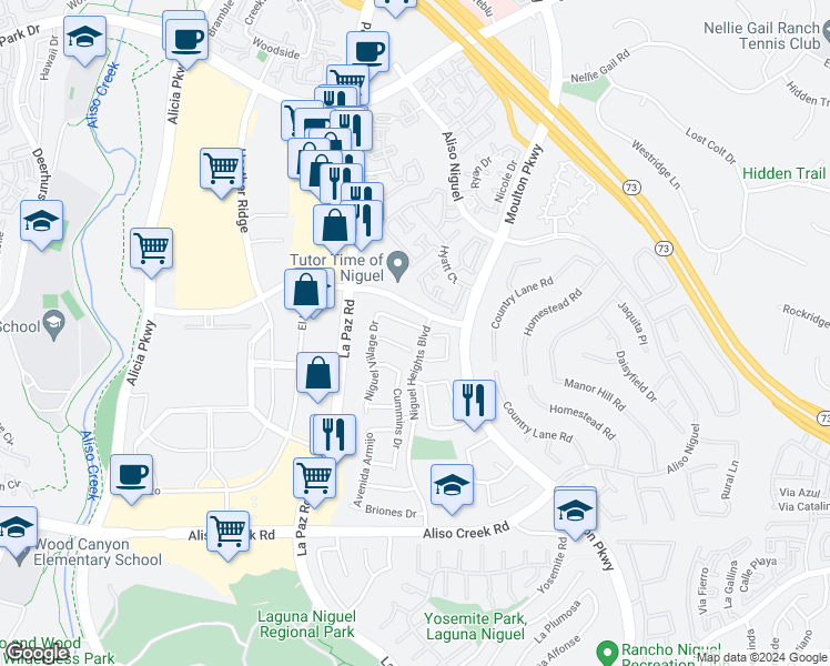 map of restaurants, bars, coffee shops, grocery stores, and more near 24322 Rhona Drive in Laguna Niguel