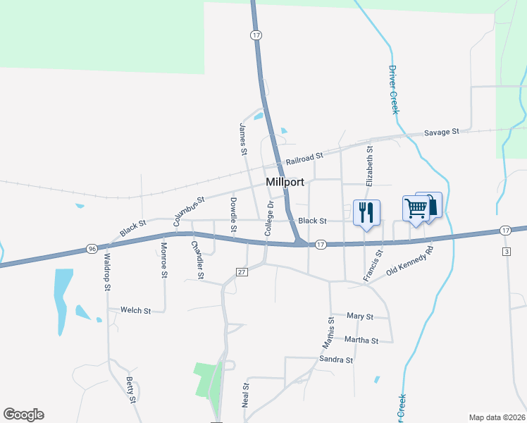 map of restaurants, bars, coffee shops, grocery stores, and more near 166 James Street in Millport