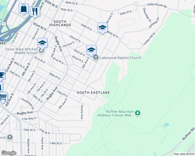 map of restaurants, bars, coffee shops, grocery stores, and more near 8140 10th Avenue South in Birmingham