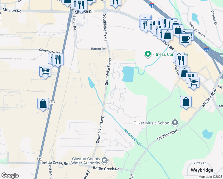 map of restaurants, bars, coffee shops, grocery stores, and more near 100 Claridge Park Drive in Morrow